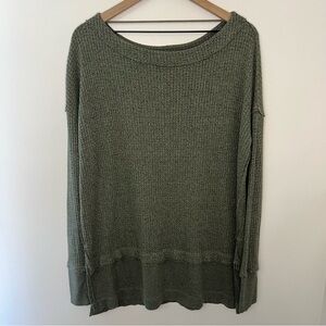 We The Free Overized Waffle Knit Army Green Long Sleeve Sweater Top Womens Small